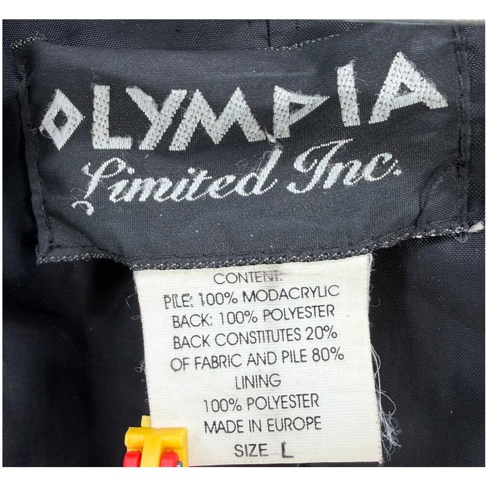Olympia Limited Inc Black Faux Fur Long Coat Pockets Fully Lined 3 Clasp L - Picture 7 of 12